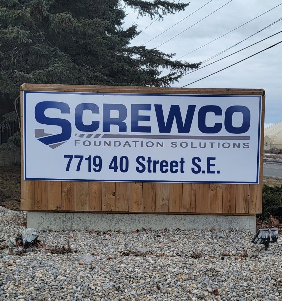 Custom ground sign for Screwco Foundation Solutions, Calgary SE