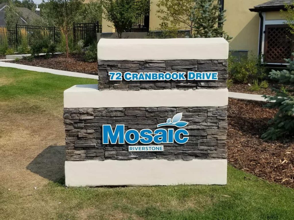 Dimensional letter monument sign for Mosaic, Calgary