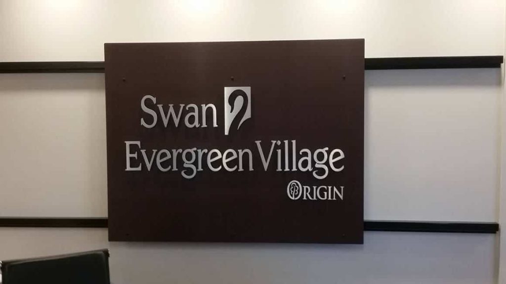 Dimensional sign for Swan Evergreen Village, Calgary