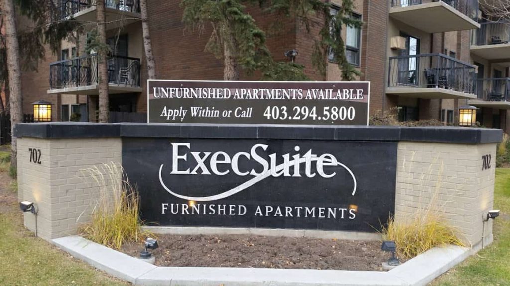Dimensional letter monument sign for ExecSuite furnished apartments, Calgary