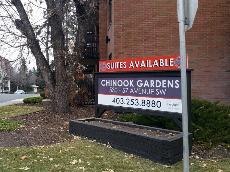Outdoor sign for the Chinook Gardens apartments, made by Summit Signs and Design