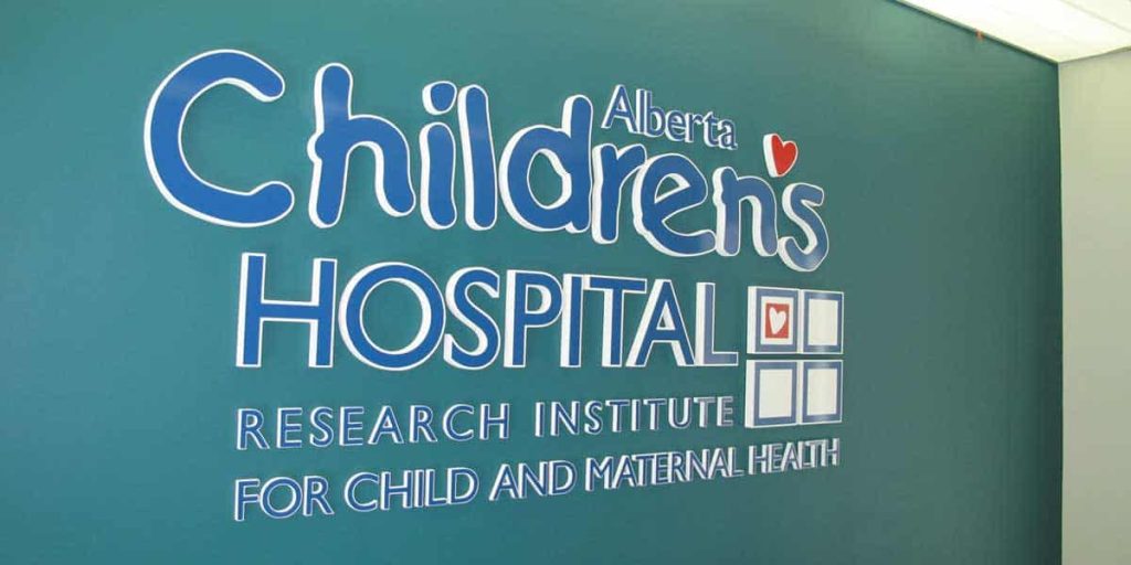 Dimensional lobby sign for Alberta Children’s Hospital Research Institute