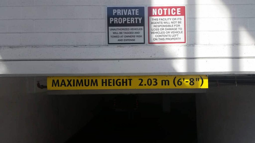 Safety signage in a Calgary parkade