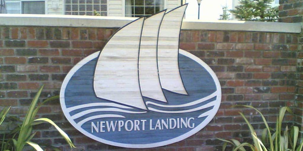 Sandblasted sign for New Fort Landing
