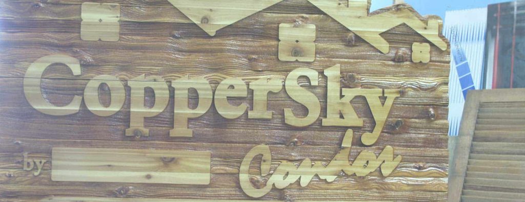 Sandblasted wood sign for Copper Sky Villas